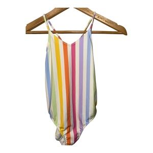 NWT Quince Girls Rainbow Stripe One Piece Swimsuit 10